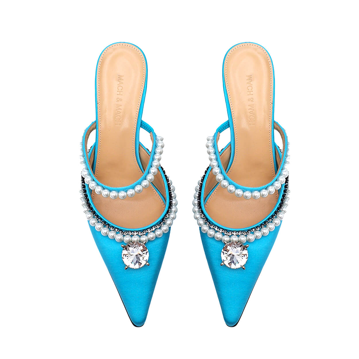 Mach & Mach - Turquoise Satin & Diamond of Elizabeth Pearl Mules